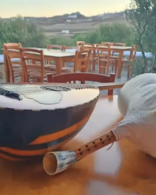 Playing the lute during the Mykonos tour